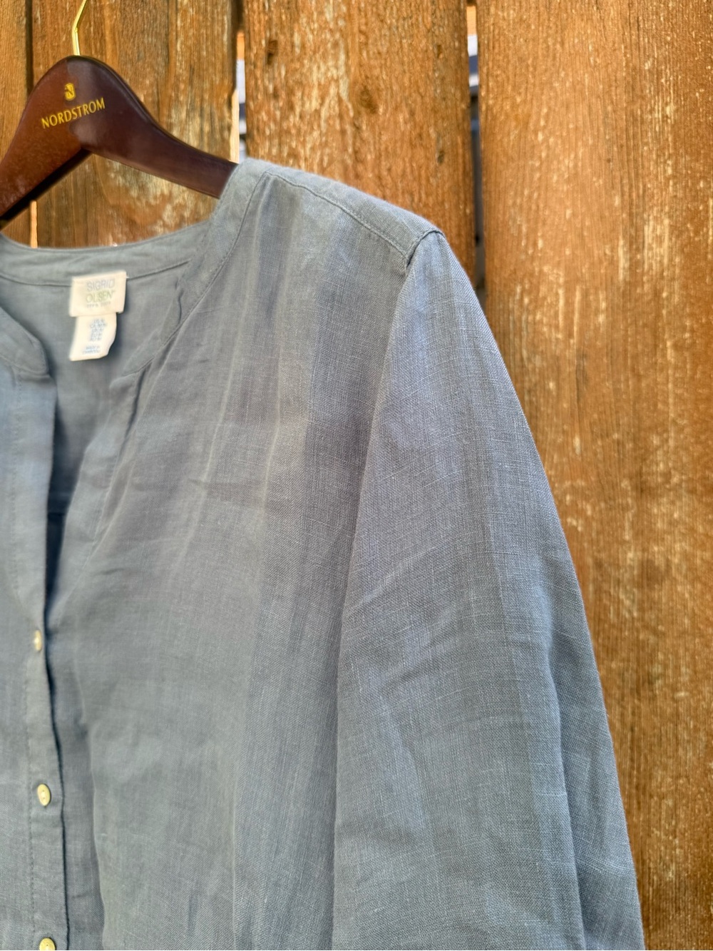 Sigrid Olsen Blue 100% Linen Top Tunic Long Sleeve Button Down Size Medium - Picture 10 of 13